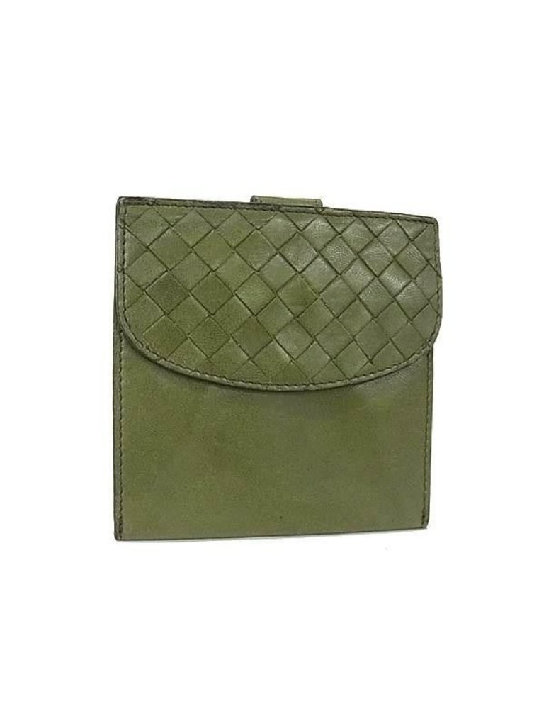 Bottega Veneta Bifold Wallet Intrecciato Khaki Leather Hook